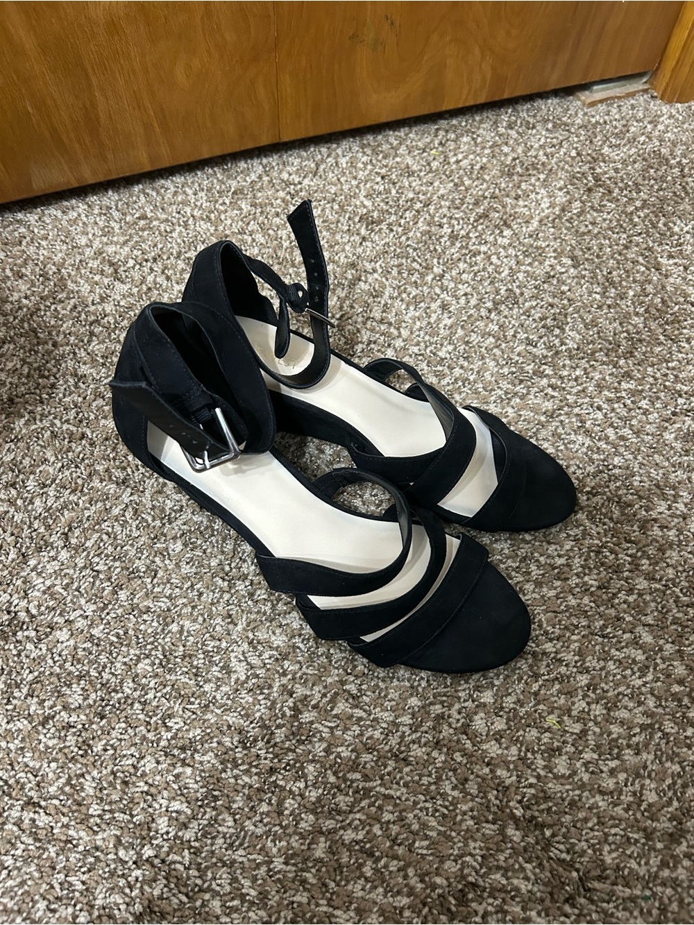 Nine West Black Strappy Wedge Sandals with Ankle Buckle